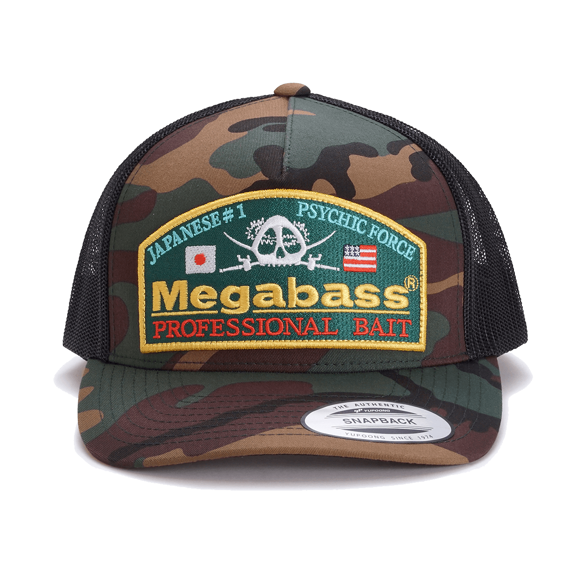 MEGABASS PSYCHIC CAMO - WOODLAND CLASSIC CAP - FRONT 