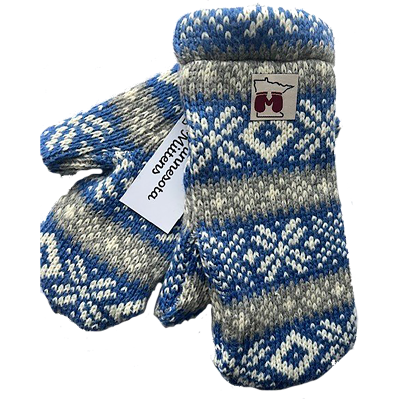 Winona Wool Fleece Mittens example in colorway Light Blue Silver Grey Khaki Snowflake