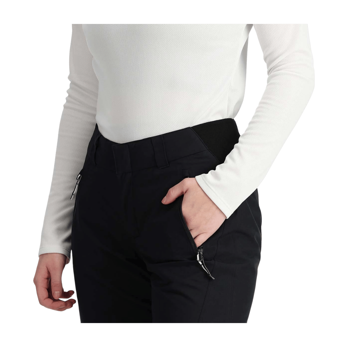 SPYDER WOMEN'S WINNER PANTS - BLACK - close- up, hand in pocket