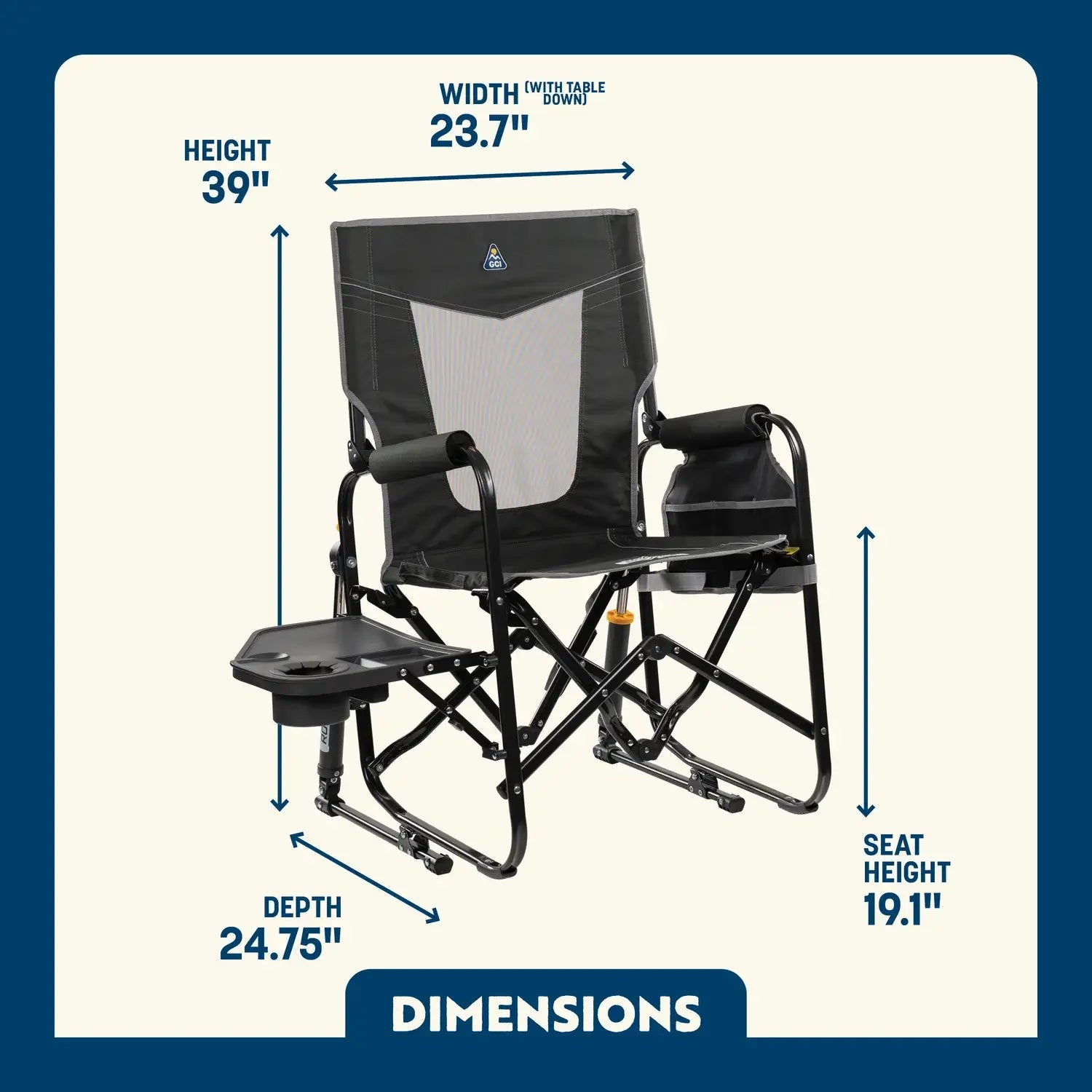 GCI OUTDOOR STOWAWAY ROCKER W/ SIDE TABLE dimensions