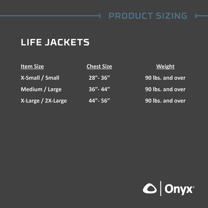 ONYX ADULT AIR SPAN BREEZE LIFE JACKET SIZE CHART