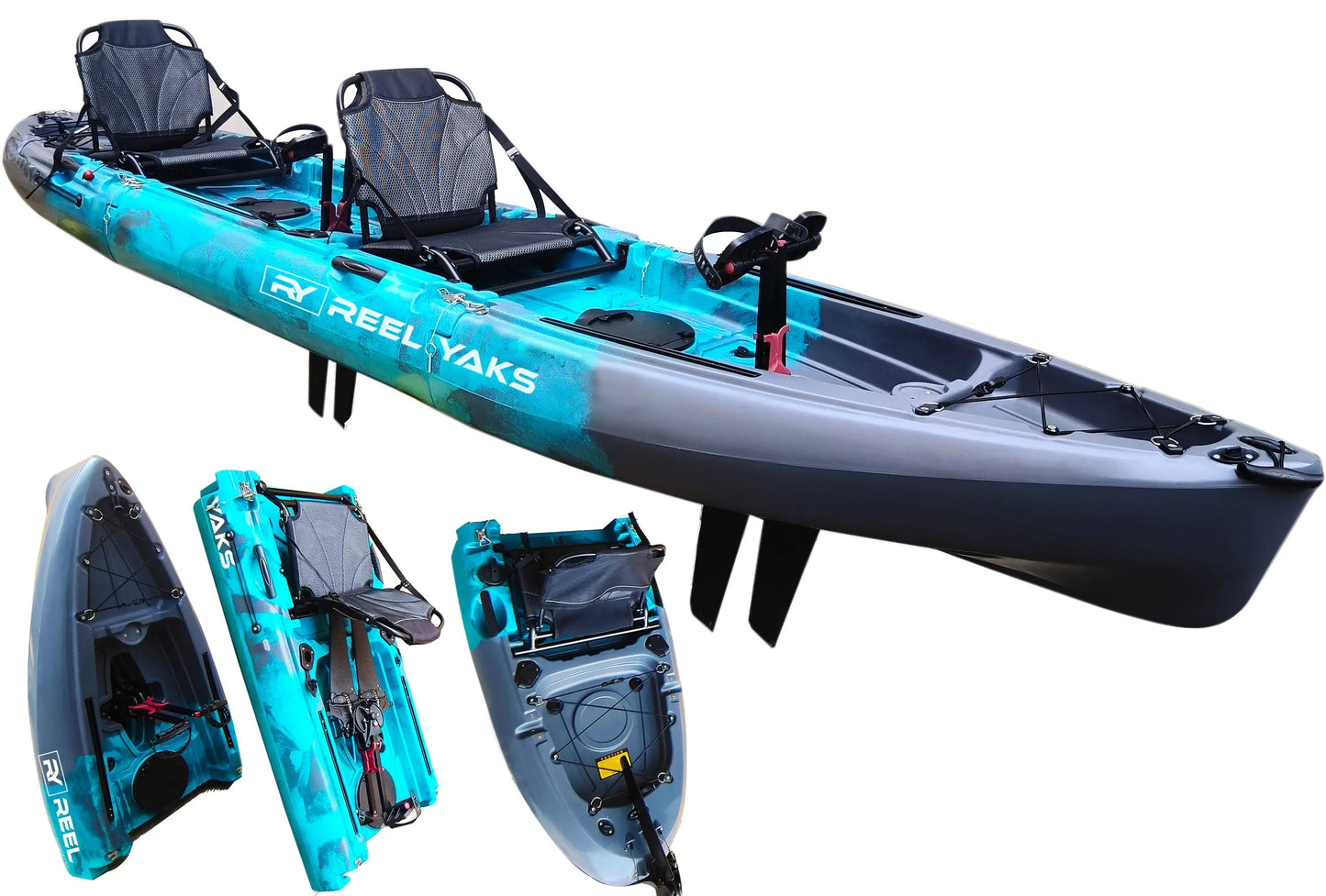 ReelYaks Raptor 14ft Tandem | Fin & Prop Drive | Modular Fishing Kayak