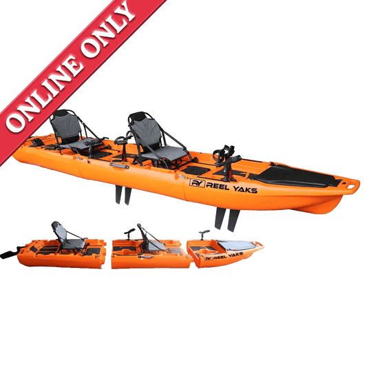 ReelYaks Rocket 13.8ft Tandem Fin Drive Modular Fishing Kayak showing its sold online only