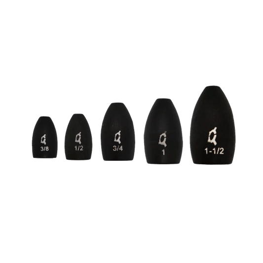TUNGSTEN FLIPPING WEIGHT - Black
1/4 oz (3 per pack)
3/8 oz (3 per pack)
1/2 oz (2 per pack)
5/8 oz (2 per pack)
3/4 oz (2 per Pack)
1 oz (2 per pack)
1 1/2 oz (1 per Pack)