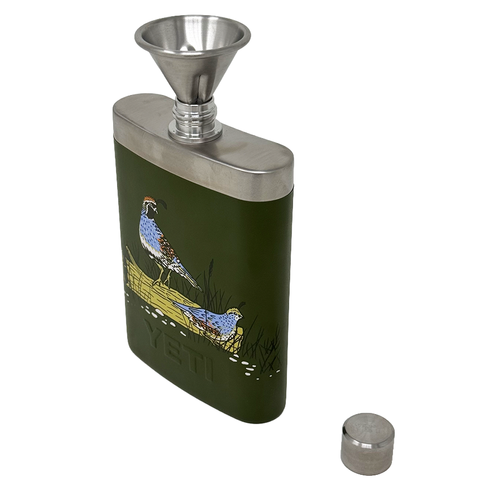 YETI FLASK UPLAND BIRD - OLIVE - ANGLED FUNNEL VIEW