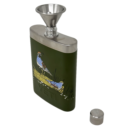YETI FLASK UPLAND BIRD - OLIVE - ANGLED FUNNEL VIEW